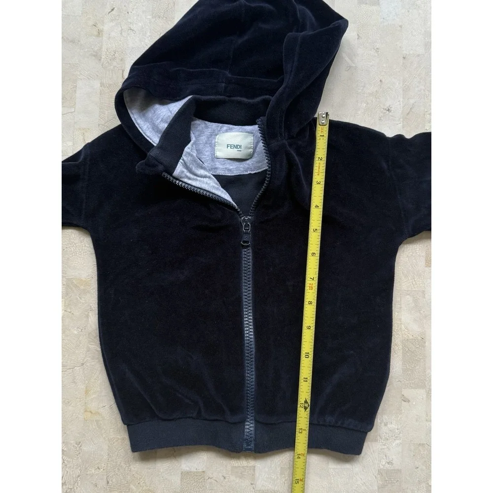 FENDI Kids Italy designer Navy Full Zip Velour Logo Hoodie Luxury Sz 24 Months - Picture 5 of 10